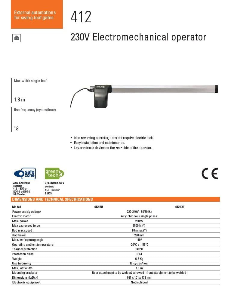 FAAC412 کاتالوگ جک برقی فک 412