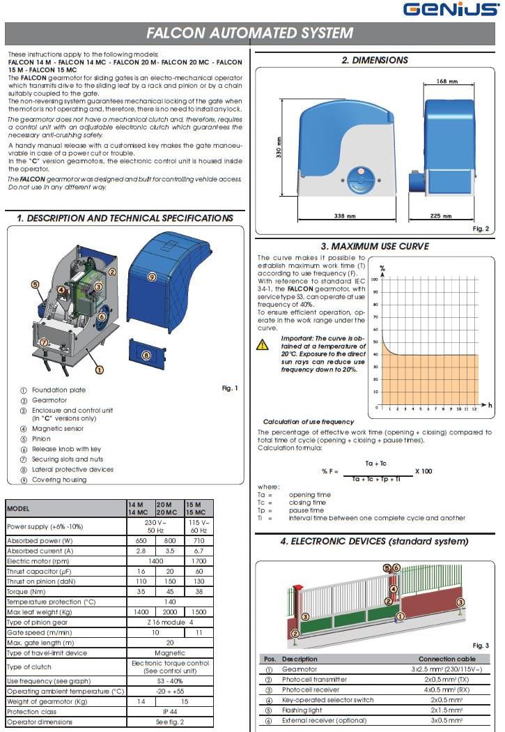 falcon 14-20-15 جک ریلی درب پارکینگ جنیوس GENIUS FALCON 14 - Image 9